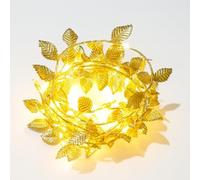 GEN:ZAI Christmas Gold Leaf Fairy Lights 2M Battery Operated Warm White LED Garland 20LED String Lights for Festive Home Décor Trees Mantels Tables