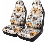 GENANY Dogs Group Cute Car Seat Covers for Car Truck Sedan SUV - 2 Packs, Durable Universal Automotive Seat Covers, Breathable Bucket Seat Covers, Protective Interior Accessory, TAM021123A04