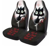 GENANY Funny Cute Evil Murder Black Cat Holding Knife 2 Front Car Seat Covers for Car Truck Sedan SUV, Durable Automotive Seat Covers, Bucket Seat Covers, Protective Interior Accessory