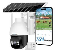 GENBOLT 2K 4G LTE Solar Security Camera Outdoor Wireless,AOV 24/7 Recoring No WiFi CCTV Camera with Sim Card, 8W 15600mAh Battery, PTZ Surveillance Camera 90FT AI Human Detection Auto Tracking