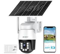 GENBOLT 4G AOV Solar Security Camera, 2K No WiFi with SIM Card | 24/7 Recording,Outdoor Wireless CCTV,8W 10400mAh Battery,Color Night Vision,90FT AI Detection,360°PTZ,2-Way Audio,IP66
