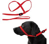 Gencon - All-in-One Anti Pull Dog Lead and Headcollar - Figure of 8 Dog Lead with Soft Loop Handle, Gentle Control - Left Hand - Washable - UK Made - Red/Black
