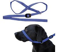 Gencon - All-in-One Anti Pull Dog Lead and Headcollar - Trainer Approved - Figure of 8 Dog Lead with Soft Loop Handle, Gentle Control - Right Hand - Washable - UK Made - Blue/White
