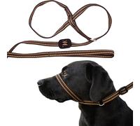 Gencon - All-in-One Anti Pull Dog Lead and Headcollar - Trainer Approved - Figure of 8 Dog Lead with Soft Loop Handle, Gentle Control - Left Hand - Washable - UK Made - Coffee/Cream
