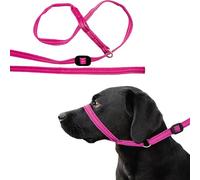Gencon - All-in-One Anti Pull Dog Lead and Headcollar - Trainer Approved - Figure of 8 Dog Lead with Soft Loop Handle, Gentle Control - Left Hand - Washable - UK Made - Pink/Burgundy