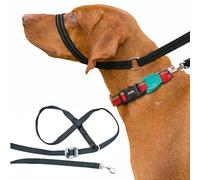Gencon - Clip-to-Collar Dog Headcollar and Lead - Trainer Approved - One Size Dog Training & Behaviour Aid - Soft & Gentle Design with Trigger Clip - Left - Made in Britain - Black