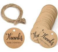 GENDA Thanks for Coming Brown Gift Tags with String Handmade Kraft Paper Card 5cm Diameter, 100pcs Luggage Tag Labels Craft Price Tags with Free 30 Meter Jute String DIY (Round - Thanks for Coming)