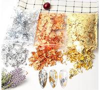 Gendako 3 Gold Leaf Flakes, Gold Foil Flakes Imitation Metallic Foil Flakes Gold Foil Copper Leaf Silver Leaf Foil Flakes Nail Art Gold Foil Kit for Nail Arts, Paintings, DIY Crafts, Resin Arts(9g)