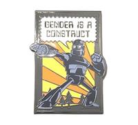 Gender is A Social Construct Enamel Pin Nonbinary Agender Robot for LGBTQ Pride and Ally Support