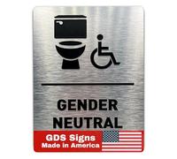 Gender Neutral Restroom ID Sign - Toilet Icon, Wheelchair Accessible, ADA Compliant Bathroom Sign, Raised Icons, Raised Braille, Brushed Aluminum, TCO Inspection Certified, Install Ready (6"W x 8"H)