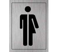 Gender Neutral Unisex Toilet Sign Aluminium Adhesive Toilets Loo, Lavatory Self adhesive Rust Free Multiple colours and sizes (20cm x 15cm, Brushed Silver)