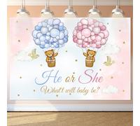 Gender Reveal Backdrop Banner, Pink and Blue Reveal Background Banner Boy or Girl with Lovely Balloon Cloud Bear Large Background for Pregnancy Announcement