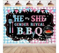 Gender Reveal Backdrop Boy or Girl He or She Baby Welcome Birthday Born BBQ Party Background Decoration Print Wall Decorations Backdrop Party Background Photo Booth