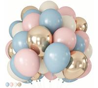 Gender Reveal Balloons, 60 Pcs 12 Inch Dusty Blue Pink Balloons, Chrome Gold Sand White Balloon for Boho Gender Reveal Engagement Bachelorette Birthday Baby Shower Bridal Bear Theme Party Decorations