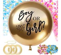 Gender Reveal Balloons, Baby Gender Reveal Decorations 36 Inch Balloon, Golden Balloons for Party Decorations Supplies Baby Shower New Babys Party, with Pink Blue Confetti Ribbon