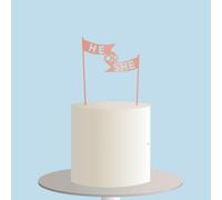 Gender Reveal Cake Topper, He or She Cake Decoration, Banner Flag Design, Baby Shower Boy or Girl Cake Sign Decoration Happy Birthday Party Decoration Supplies (Rose Gold)