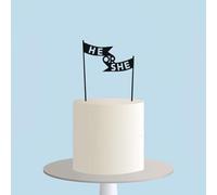 Gender Reveal Cake Topper, He or She Cake Decoration, Banner Flag Design, Baby Shower Boy or Girl Cake Sign Decoration Happy Birthday Party Decoration Supplies (Black)