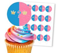 Gender Reveal Crowns Blue Pink, 16 Wafer Cupcake Stand-Up Toppers