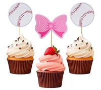 Gender Reveal Cupcake Toppers, Pink Bow Cupcake Toppers Baseball Cupcake Decorations for Gender Reveal Theme Baby Shower Boys Girls Birthday Party Cake Decorations Supplies 36 PCS
