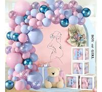 Gender Reveal Decorations, 137pcs Blue Pink Balloon Arch + 4 Baby Shower Decorations Balloon Boxes with "BABY" Letters, Boy Or Girl Party Decoration for Gender Reveal Baby Shower Christening Birthday
