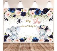 Gender Reveal Decorations, He or She Gender Reveal Backdrop Banner, Lovely Elephant Pattern Gender Surprise Backdrop Background for Gender Reveal Decorations, Baby Shower Decorations, 59 x 39 Inches