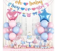 Gender Reveal Decorations Pink Blue Boys or Girls Balloon Set with Star Heart Foil Confetti Balloons Oh Baby Bunting Banner Socks Bottle Paper Garland Pastel Blue Pink Baby Shower Party Decor Kit