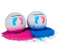 Gender Reveal Exploding Golf Balls Set For Gender Reveal Parties - ONE Wooden Tee, ONE Pink AND ONE Blue Powder Filled Exploding Gender Reveal Golf Ball included in each set (Large - Pink/Blue)