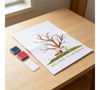 Gender Reveal Fingerprint Tree Canvas Art Kit12x16.5 Inch White Decorative Board with Two-Color Ink Pads for Baby Showers, Weddings