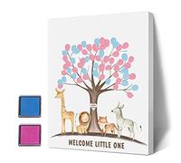 Gender Reveal Fingerprint Tree with Safari Animals, Baby Shower Guest Book Party Ideas, Gender Reveal Party Ideas, Gender Reveal Keepsake, Canvas Decoration