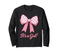 Gender Reveal It's a Girl Pink Bow Baby Announcement Art Long Sleeve T-Shirt