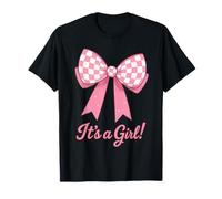 Gender Reveal It's a Girl Pink Bow Baby Announcement Art T-Shirt