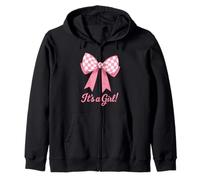 Gender Reveal It's a Girl Pink Bow Baby Announcement Art Zip Hoodie