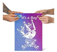Gender Reveal Kit: 30x40 cm Canvas with Pink & Blue Glitter | Creative & Magical Baby Gender Announcement - Wow Effect! Perfect for Baby Shower & Gender Reveal Party, It's a Boy