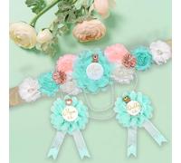 Gender reveal Maternity Sash and Corsage Set Mom to Be Daddy to Be Corsage Greenery Theme Baby Shower Decorations Aqua Belly Band Gender Reveal Party Gift Keepsake Pregnancy Photo, neutral