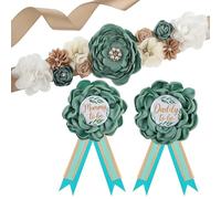 Gender reveal Maternity Sash and Corsage Set Mom to Be Daddy to Be Corsage Greenery Theme Baby Shower Decorations Olive Green Belly Band Gender Reveal Party Gift Keepsake Pregnancy Photo, neutral