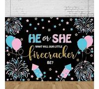 Gender Reveal Photography Backdrop He Or She What Will Our Little Firecracker Black Background Blue Or Pink Balloons Poster 250x180CM
