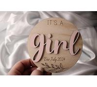 Gender Reveal Plaque | It's a Girl | It's a Boy | Gender Announcement Plaque | Baby Announcement Sign | Birth Announcement | Boy or Girl (Medium (17x17cm), It's a Girl (Pink))