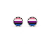 GenderFluid Flag Stud Earrings - LGBTQ+ Pride Earrings - Handmade Resin Stud Earrings - Silver Coloured - Pride Jewellery Gift