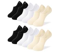 Gendewiner 6 Pairs Cotton Trainer Socks 6-9 for Womens Ladies and Mens No Show Ankle Socks Low Cut Short Non Slip Liner Seamless Athletic Casual Invisible White Black Beige Multipack