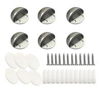 Gendewiner Door Stoppers 6 Pack Stainless Steel Heavy Duty Door Stops Oval Door Wedge Mounted with Screws and Self Adhesive Pads Sound Dampening Rubber Buffer for Floor Patio, Silver