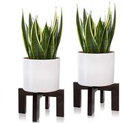 Gendral Forwepup 2 Pack Black Wood Plant Stand, 1 Level, Holds Up to 150 LBS, Indoor/Outdoor, Mid Century Modern Design, Fits 5-15 Inch Pots