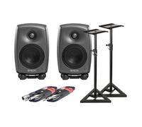 Genelec 8020D Monitor Speakers + Adam Hall Monitor Stands + Leads