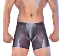 GENEMEN Glossy Mens Boxer Briefs Sheer Underwear Silky Boxers Transparent Lingerie See Through Shorts (Dark Gray)