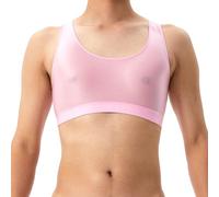 GENEMEN Glossy Mens Crop Top Sports Bras Y Back Workout Tank Top Undershirt Sleeveless Vest Sexy Sheer Shirt (Light Pink, XL)