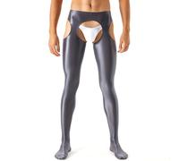 GENEMEN Glossy Mens Pantyhose Open Crotch Leggings Sissy Underwear Crotchless Pants Sheer Footed Tights (Dark Gray, XL)
