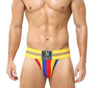 GENEMEN Men Rainbow Underwear Pride Colorful High Waisted Briefs Gay Sexy Bikini Breathable Lingerie for Men (Red Blue, XL)