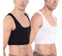 GENEMEN Mens Body Shaper Bras Chest Vest Flat Compression Tank Tops Clasp Bust Corset Shapewear (Black+White, 4XL)
