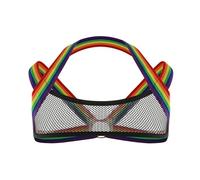 GENEMEN Mens Harness Mesh Bondage Rainbow Vest Gay Sexy Outfits Chest Strap Erotic Costumes with Loop Ring (Rainbow Black)
