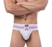 GENEMEN Men's Jock Strap Underwear High Waisted Briefs Jockstrap Athletic Breathable Underwear Sexy Thong (White, L)