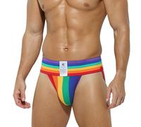 GENEMEN Men's Jock Strap Underwear High Waisted Briefs Jockstrap Athletic Breathable Underwear Sexy Thong (Rainbow, L)